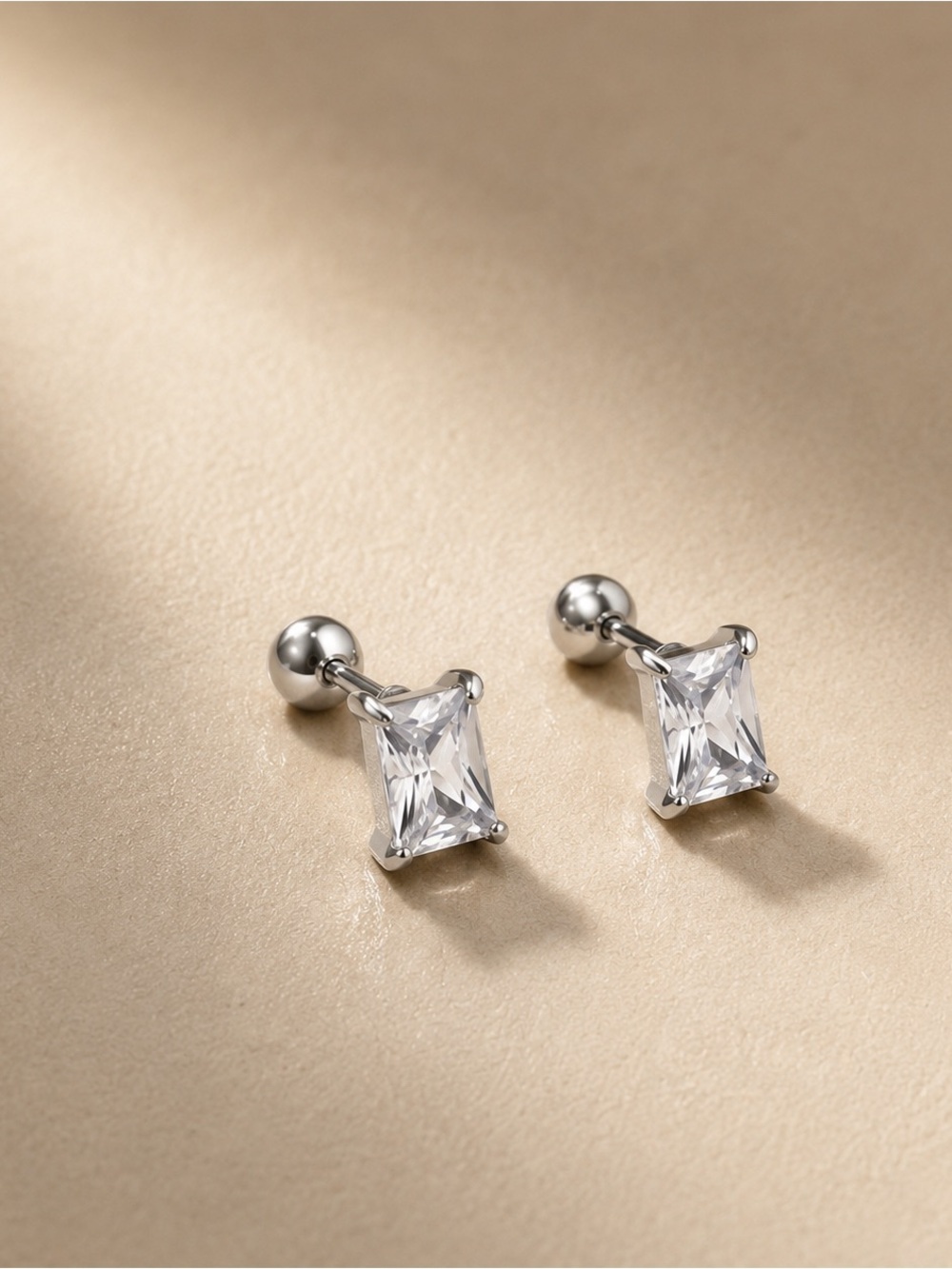 18K Gold Plated Rectangular Crystal Screw Back Earrings